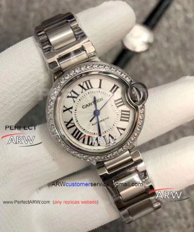 Perfect Replica 33mm Ballon Bleu De Cartier Watch - Stainless Steel Diamond Case